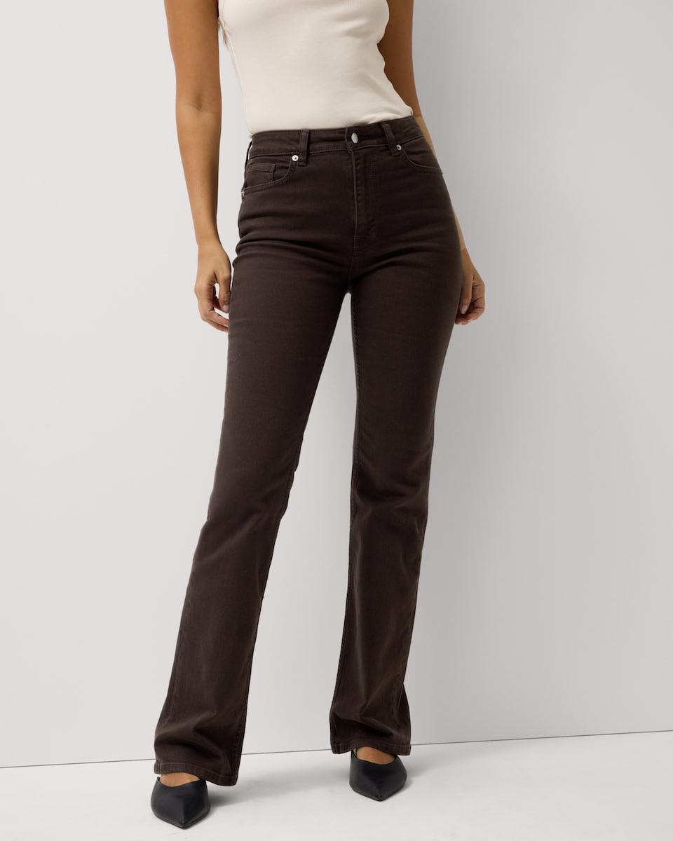 image 1 of F&F Mid Rise Bootcut Jeans in Chocolate