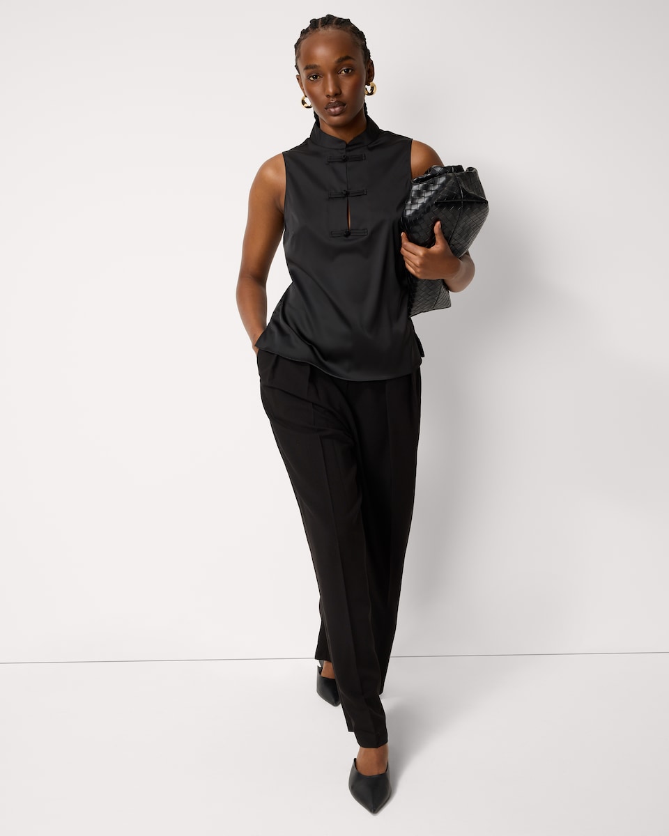 image 1 of F&F Satin Stand Collar Blouse in Black