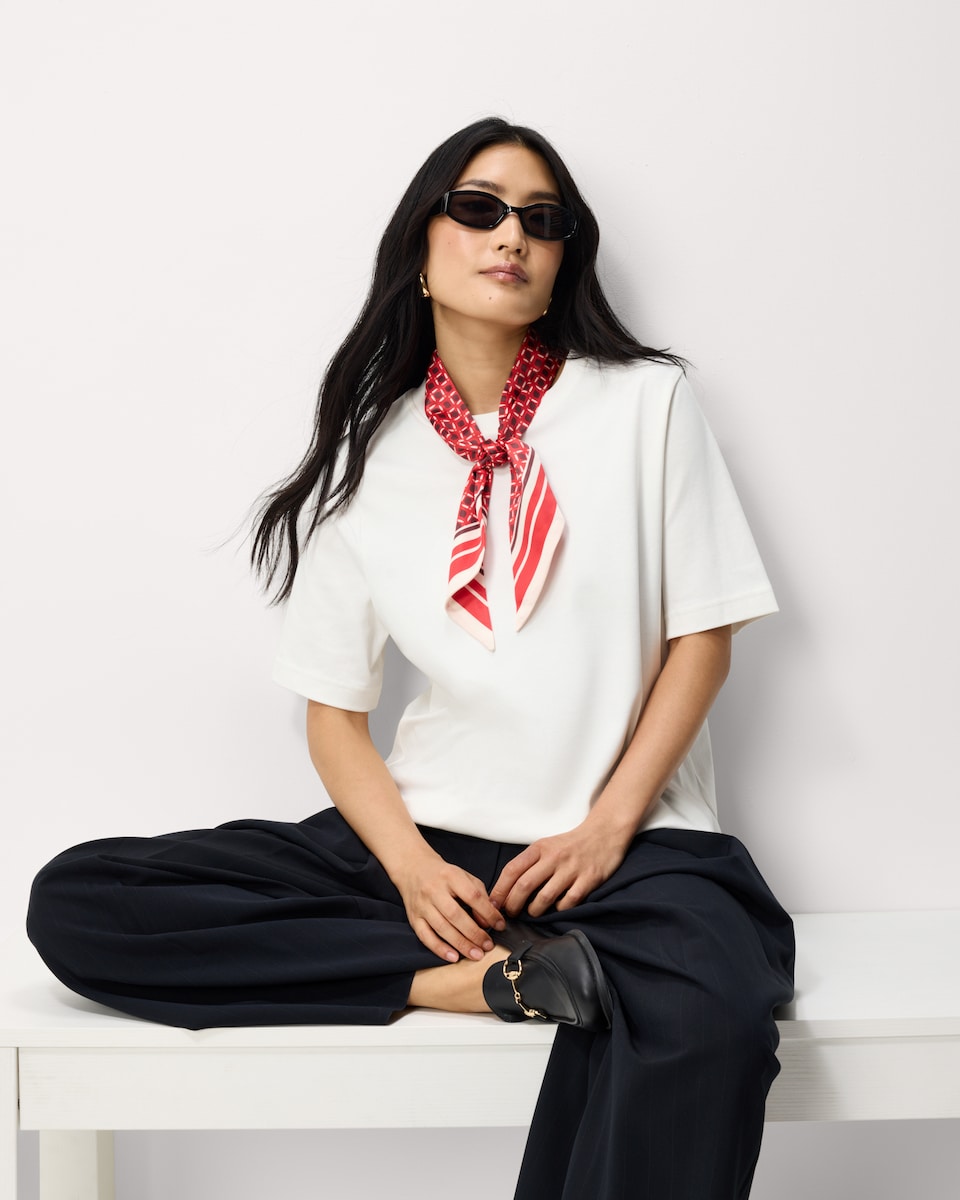 image 1 of F& Pure Cotton Scarf T-Shirt in Cream
