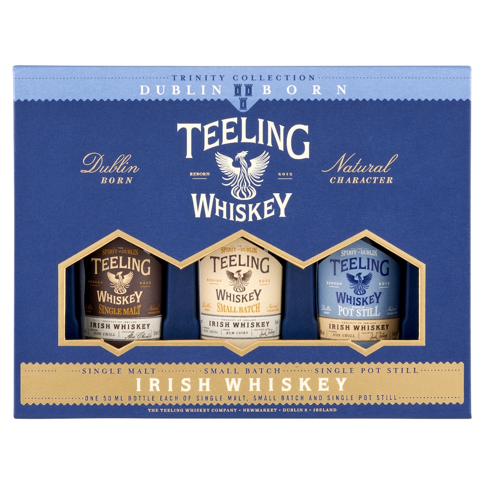 Teeling Whiskey Dublin, Born, Trinity mini ír whiskey ajándékcsomag 46% 0,15 l