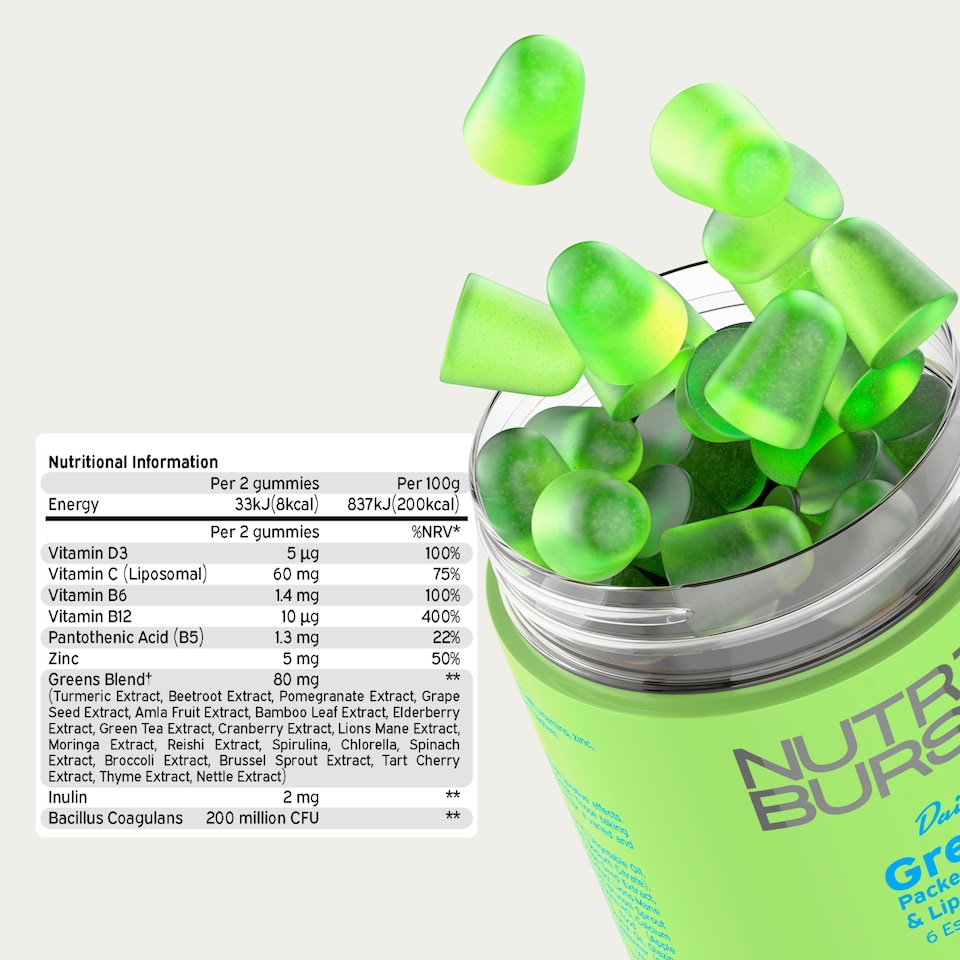 image 1 of Nutriburst 60 GreenVita Apple Flavour Gummies