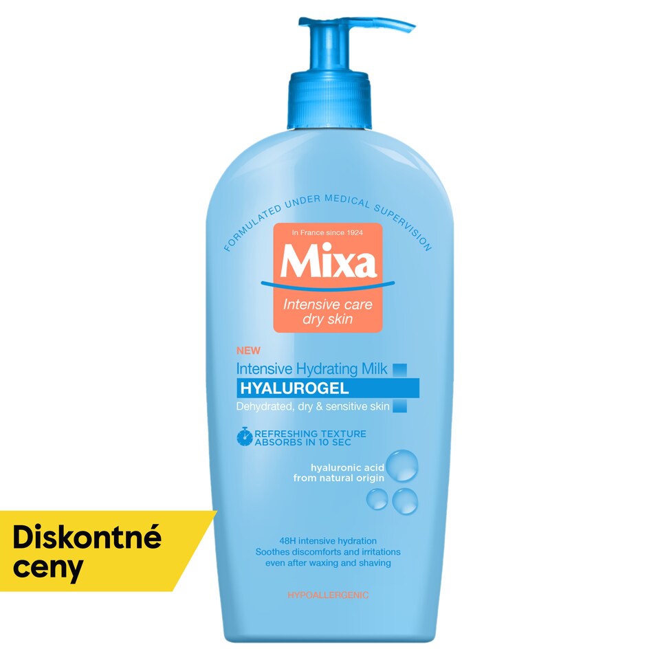 Mixa Hyaluronic Hydrate intenzívne hydratačné telové mlieko na normálnu až suchú pokožku, 400 ml