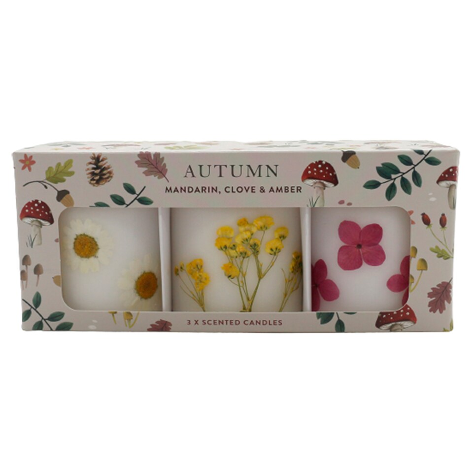Tesco Autumn Pillar Candle Small 3 X 170G
