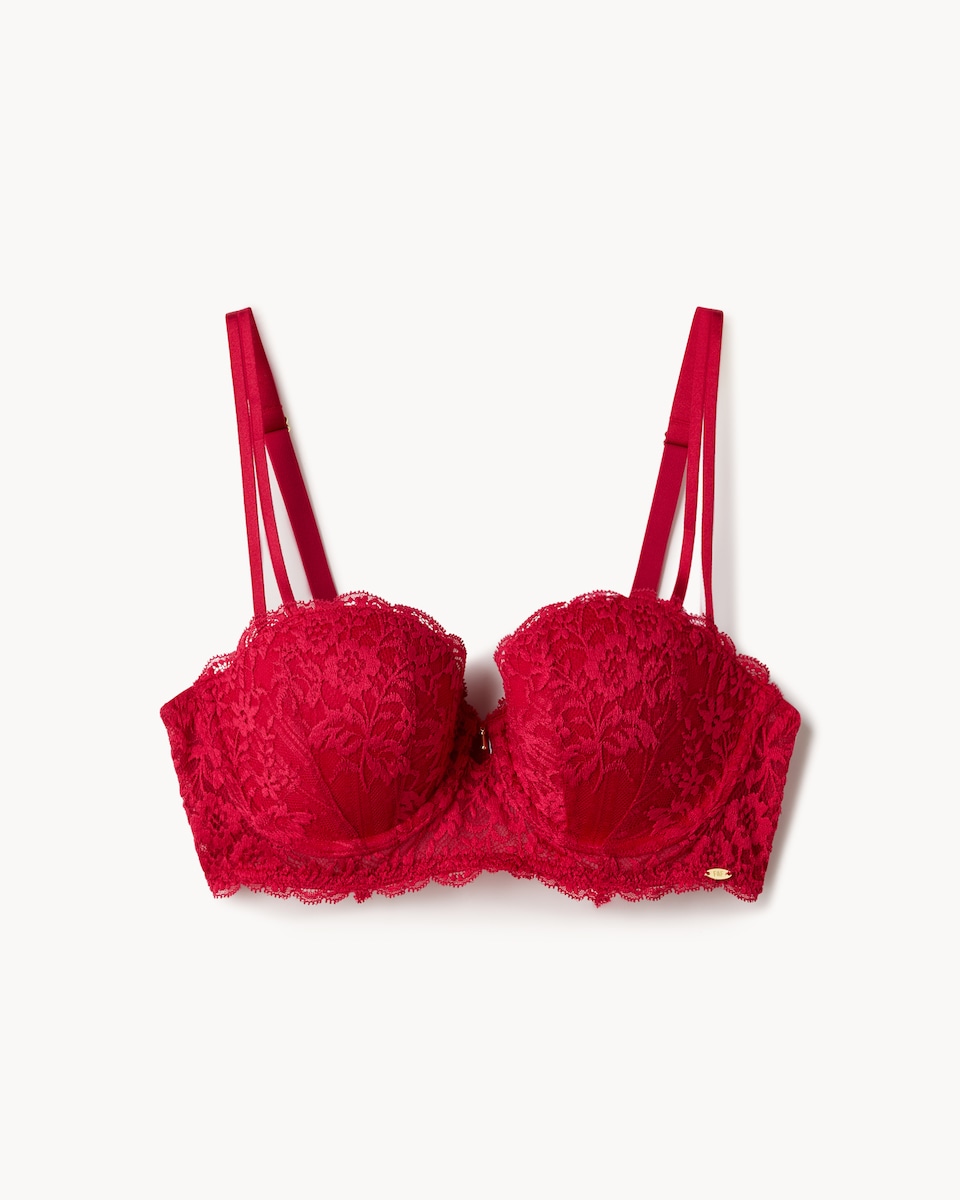 image 1 of F&F Lace Padded Wired Balcony Bra in Red