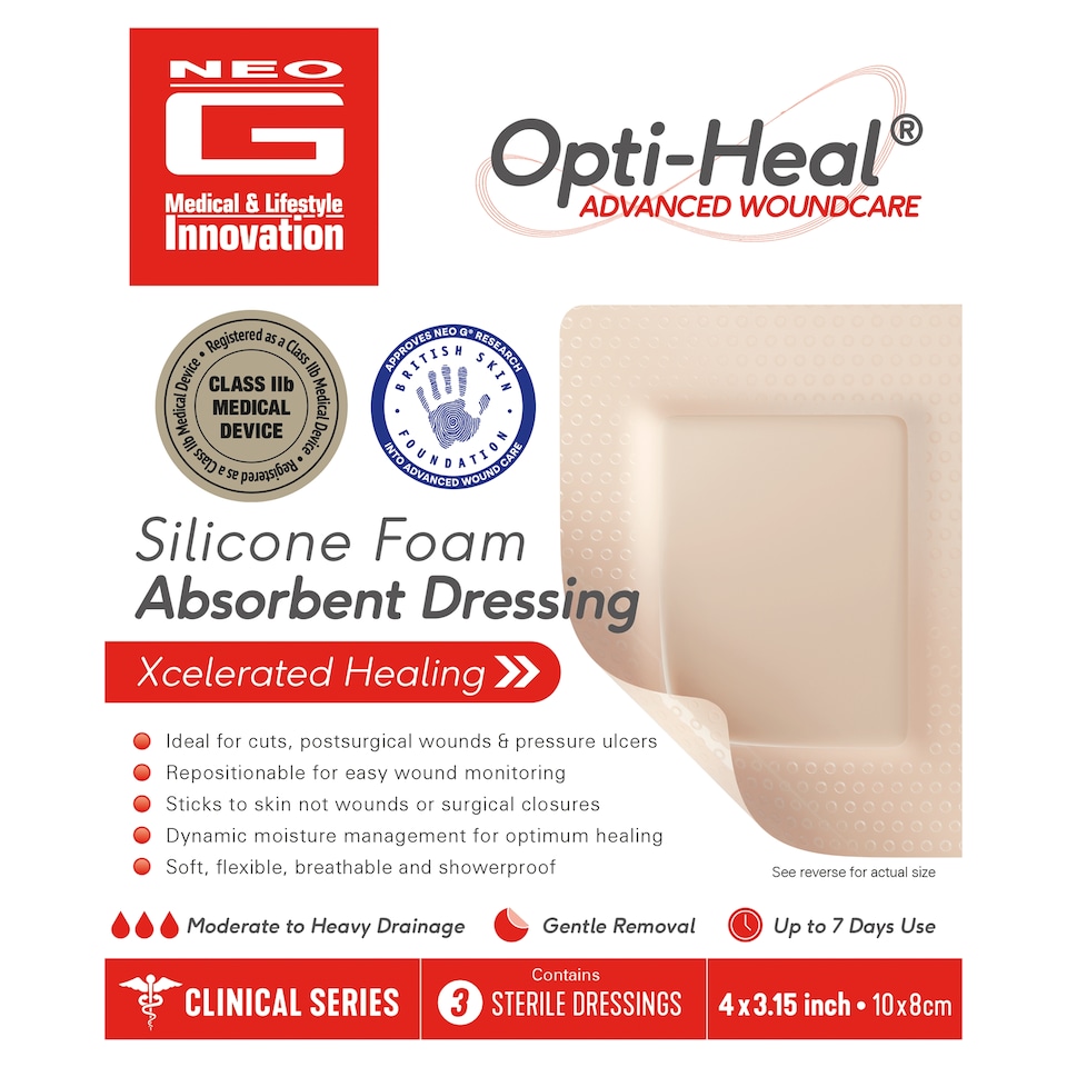 image 1 of Neo G Opti-heal Silicone Foam Wound Dressing Pk3