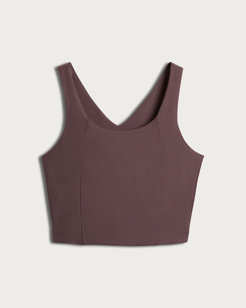 image 1 of F&F Active Quick Dry Ribbed Crop Top in Brown