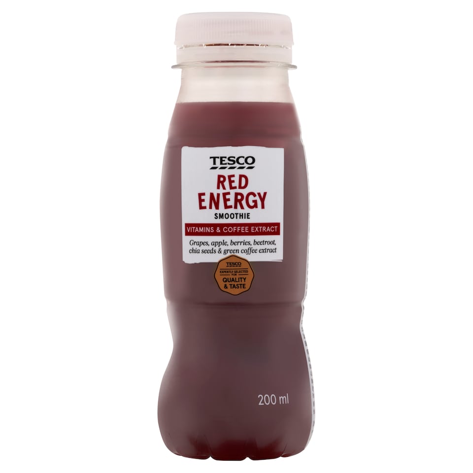 Tesco Red Energy Smoothie vegyes gyümölcsital gyümölcslevekből, hozzáadott vitaminokkal 200 ml