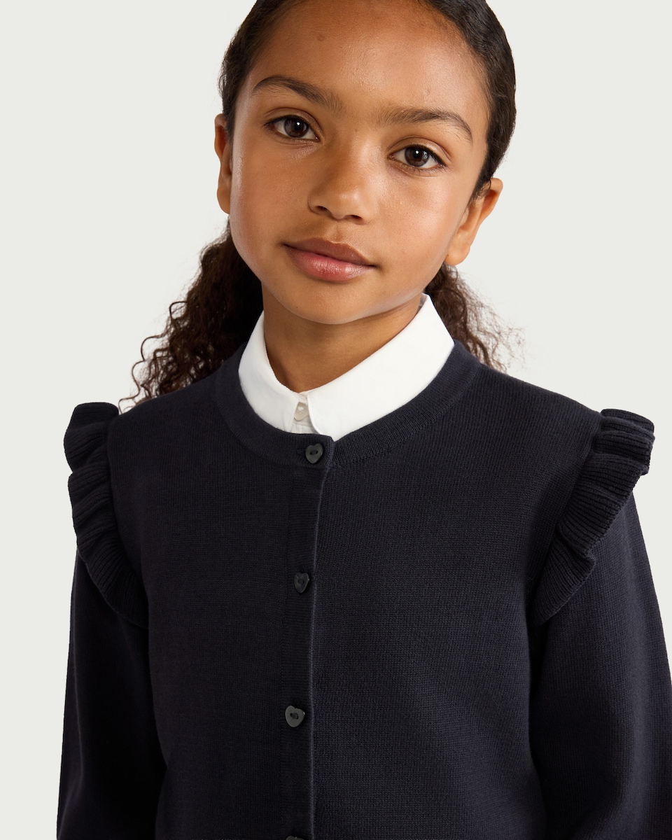 image 1 of F&F School Girls Pure Cotton Cardigan in Navy
