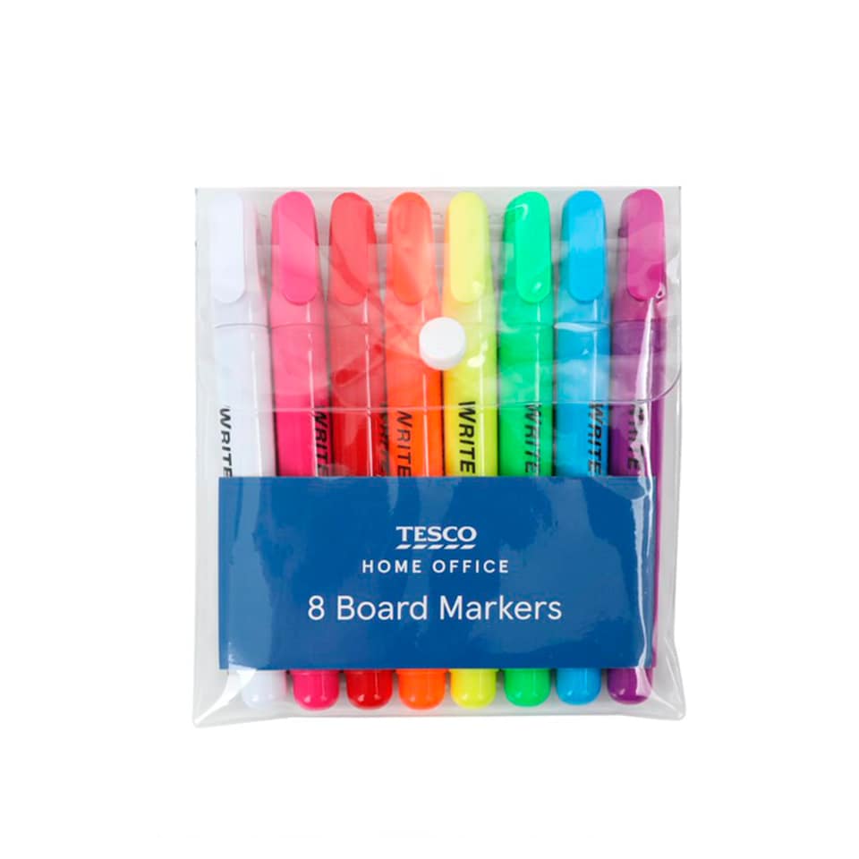 Tesco Wipe-Clean Board Marker Brights 8 Pack