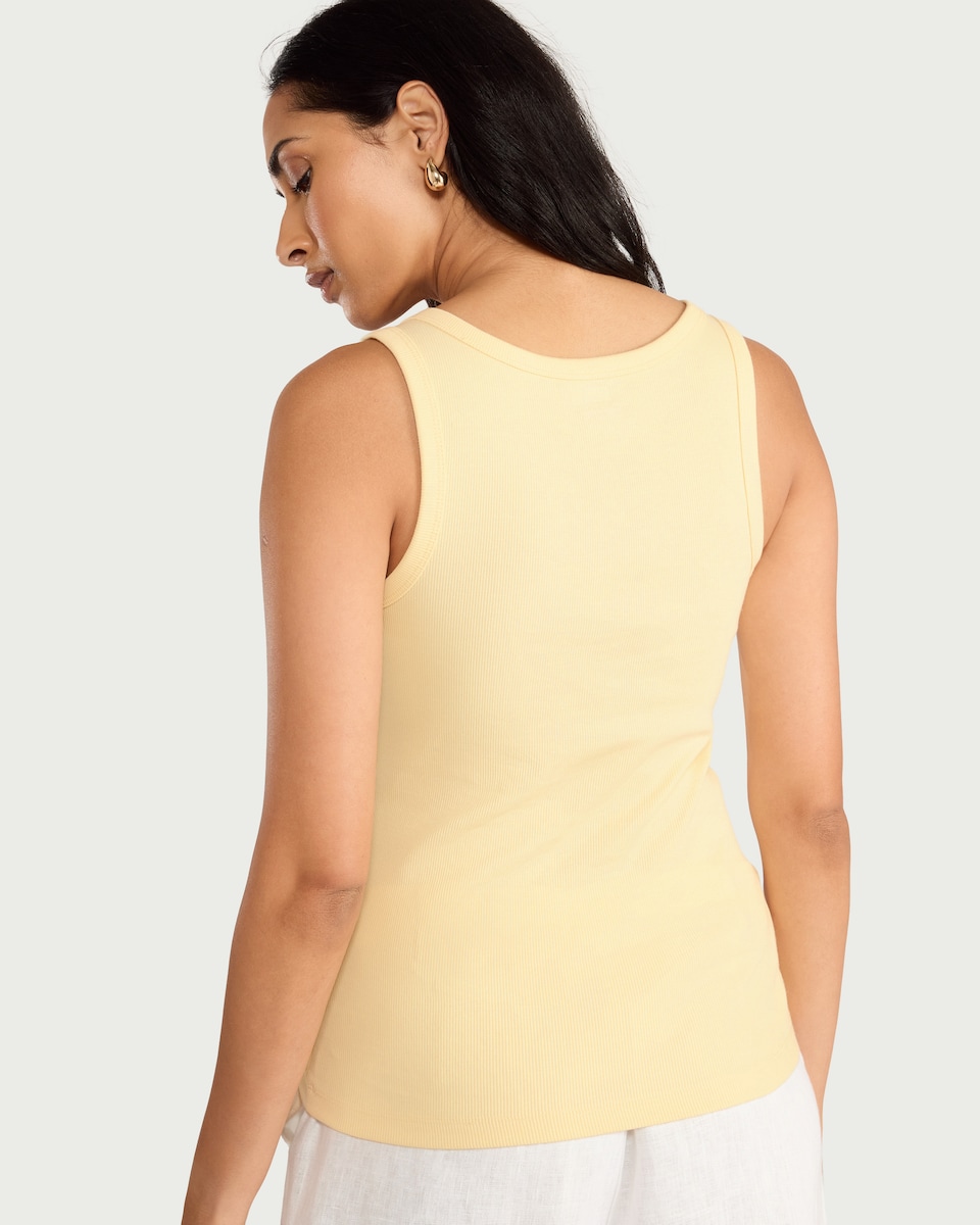 image 1 of F&F Cotton Rich Ribbed Scoop Neck Vest in Yellow