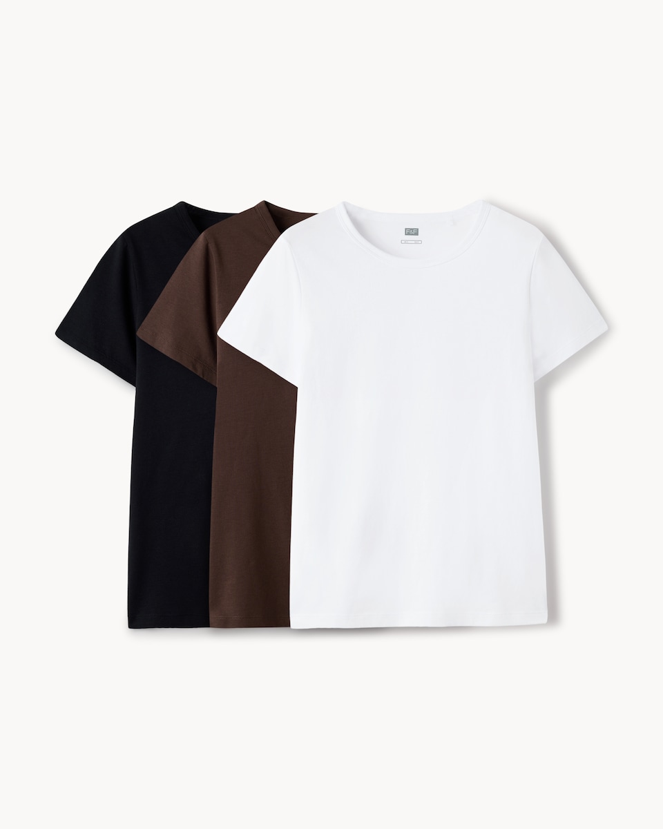 image 1 of F&F 3-Pack Pure Cotton Short Sleeved T-Shirts in Multi Black