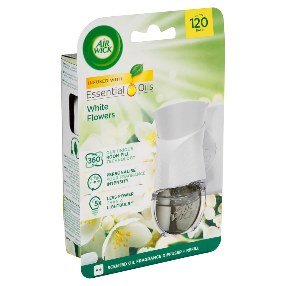 image 1 of Air Wick Essential Oils Scented Oil Fragrance Diffuser + Refill White Flowers 19ml