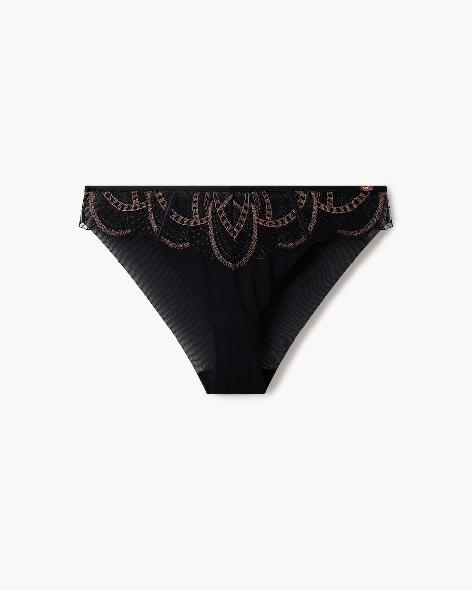 image 1 of F&F Embroidered Mesh Brazilian Knickers in Black