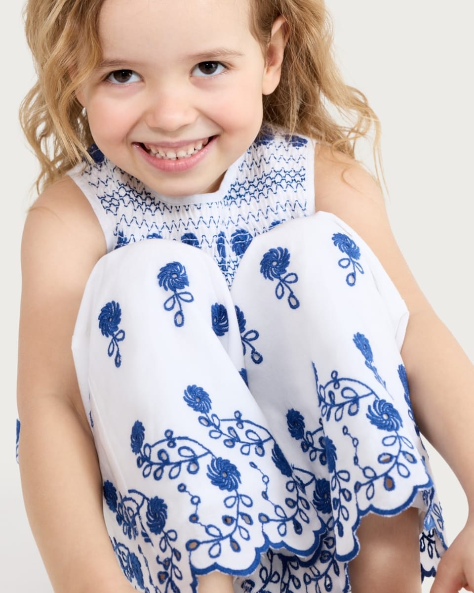 image 1 of F&F Girls 2-Piece Pure Cotton Embroidered Top and Trousers in Blue