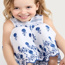 F&F Girls 2-Piece Pure Cotton Embroidered Top and Trousers in Blue