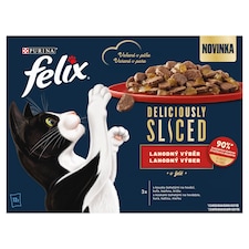 Felix Deliciously Sliced kapsičky pre mačky hovädzie, kura, kačica, morka v želé 12 x 80 g