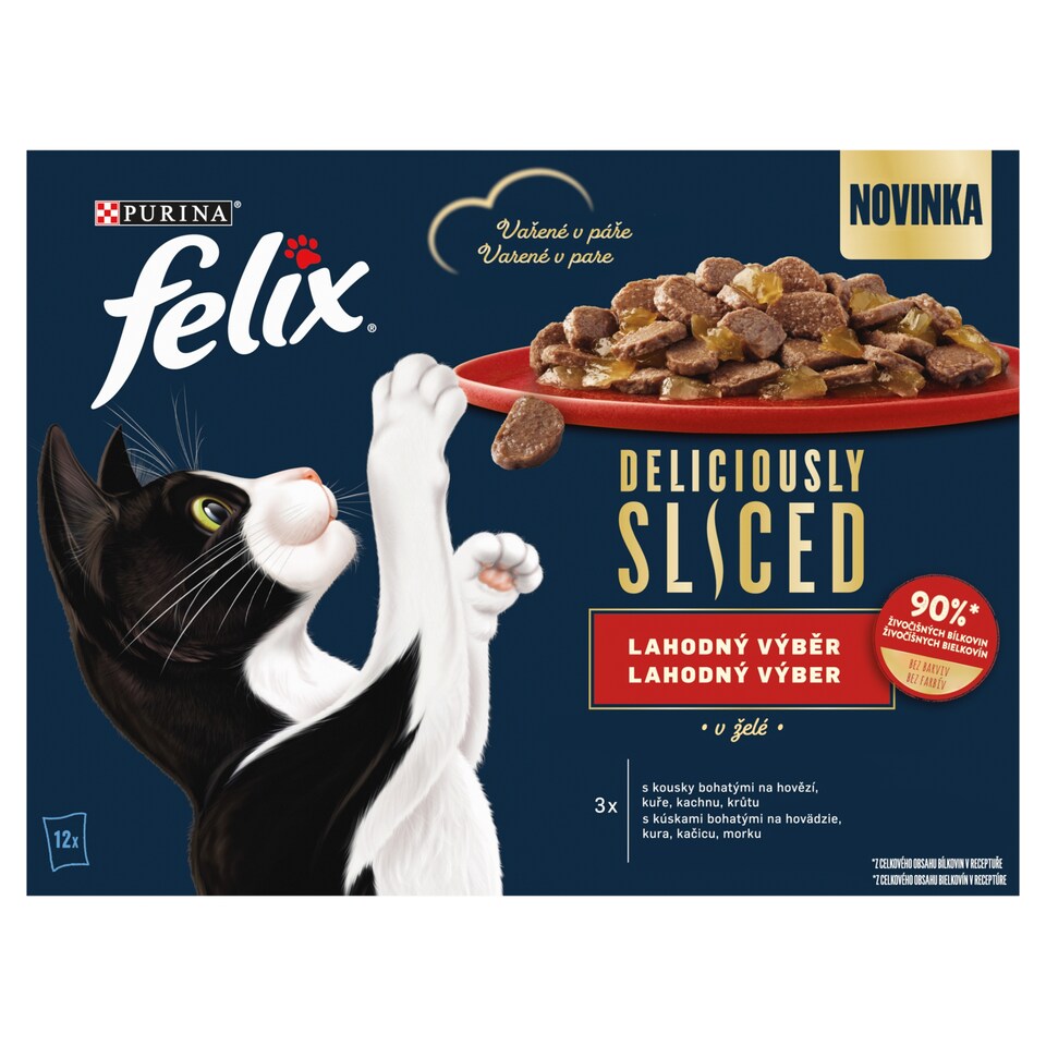 obrázok 1 z Felix Deliciously Sliced kapsičky pre mačky hovädzie, kura, kačica, morka v želé 12 x 80 g