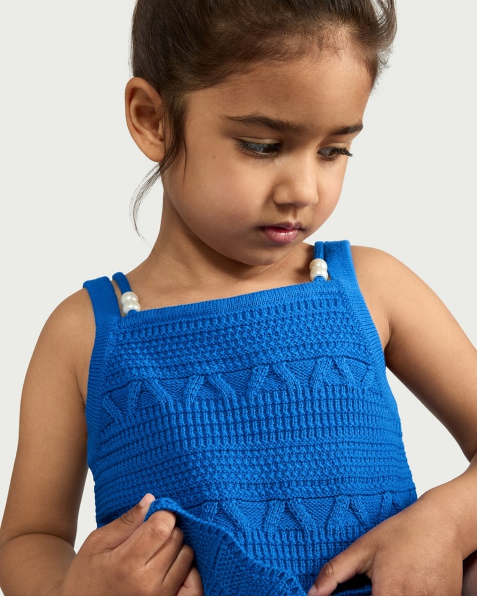 image 1 of F&F Girls 2-Piece Pure Cotton Knitted Top and Shorts Set in Blue