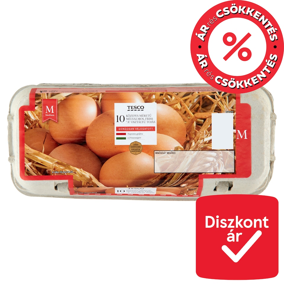 Tesco "A" osztályú közepes méretű mélyalmos, friss tojás M 10 db
