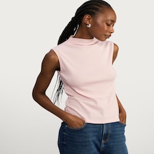 F&F Cotton Modal Blend High Neck Sleeveless Top in Pink