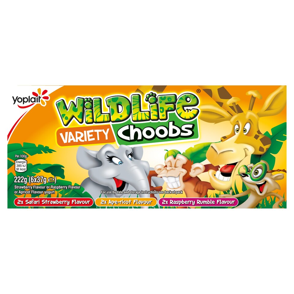 Wildlife Choobs Strawberry Raspberry & Apricot Yogurt 6X37g