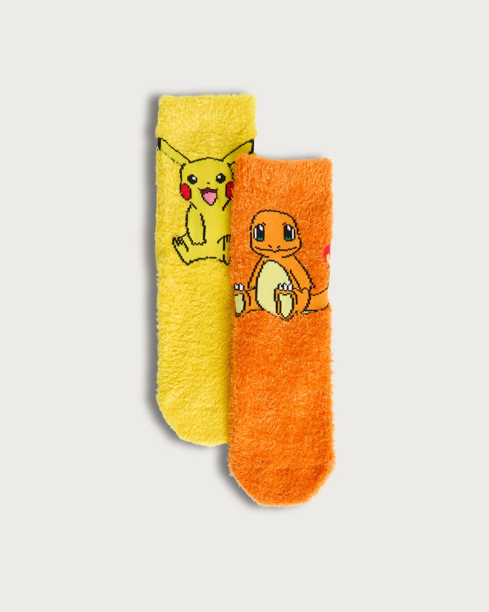 Pokémon 2-Pack Fluffy Pikachu and Charmander Cosy Socks in Multi