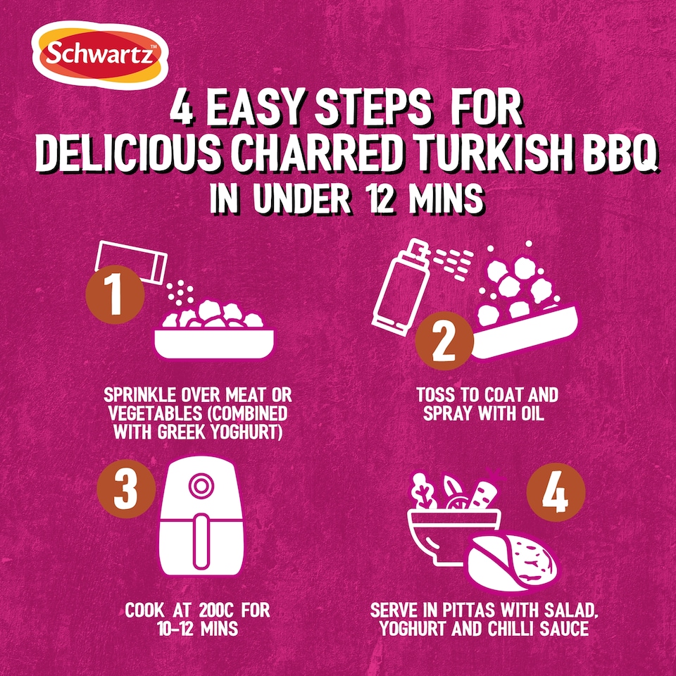image 1 of Schwartz Air Fry Charred Turkish Kebab BBQ Seasoning 115g