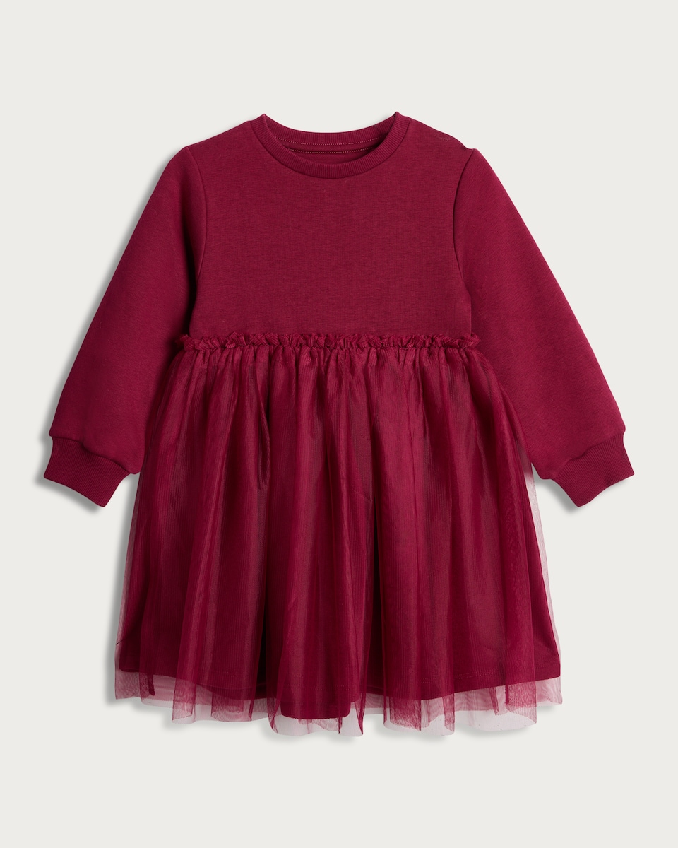 F&F Girls Cotton Rich Tulle Skirt Sweatshirt Dress in Pink