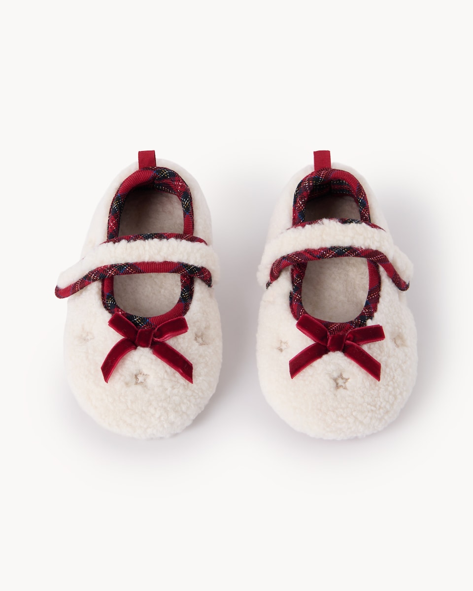 image 1 of Christmas Girls Check Pattern Mary Jane Slippers in Multi Red