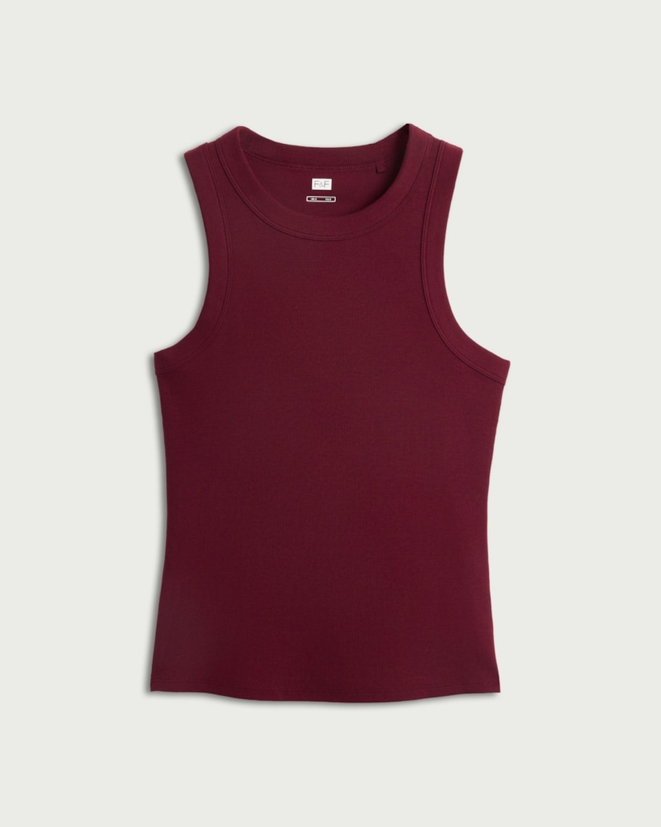 image 1 of F&F Cotton Rich Ribbed Vest in Burgundy