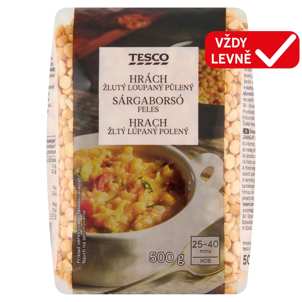 Tesco Hrách žlutý loupaný půlený 500g