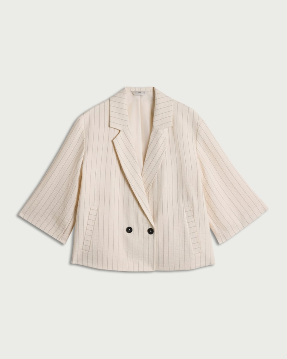 image 1 of F&F Double Breasted Pinstripe Co-ord Blazer in Ecru