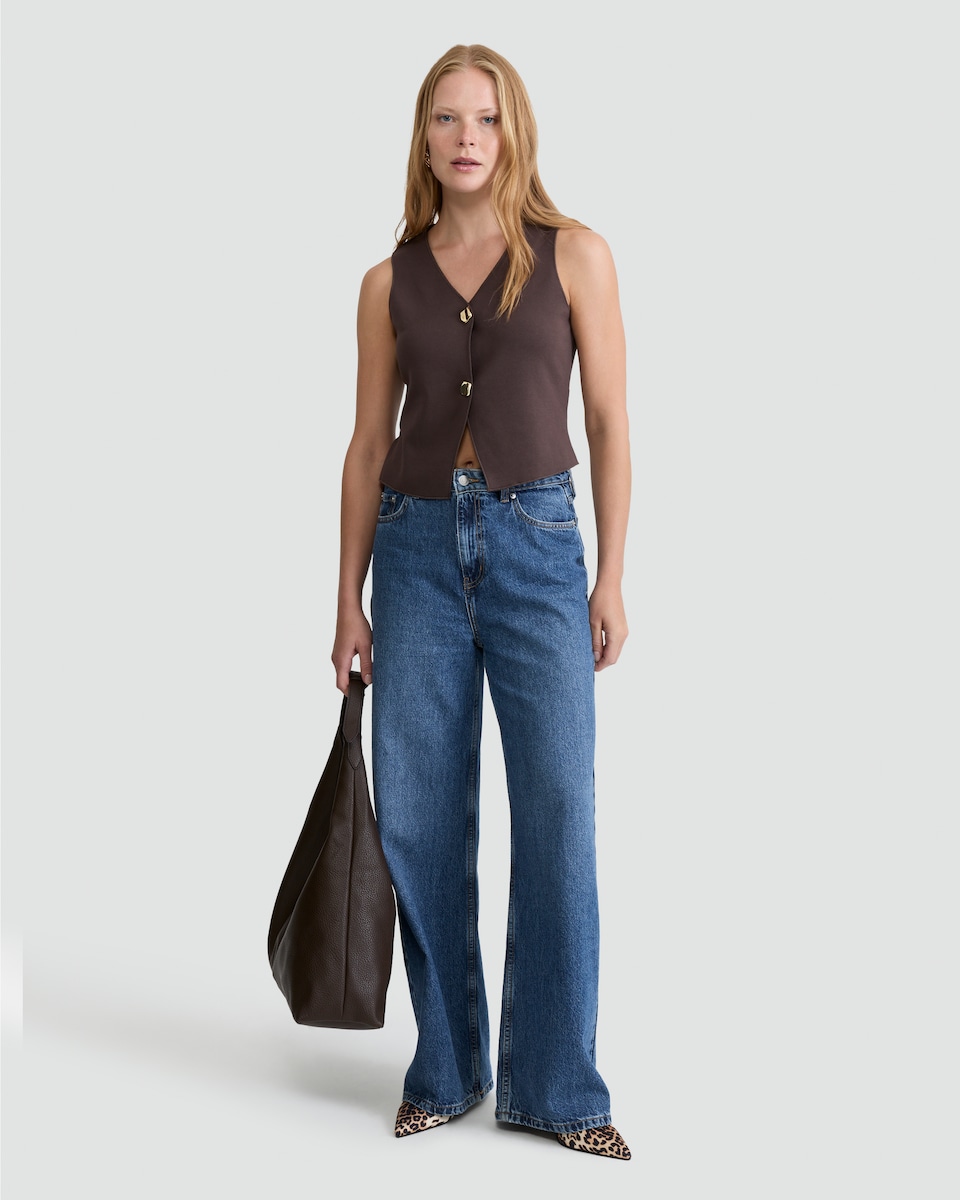 image 1 of F&F Sleeveless Two Button Waistcoat in Brown