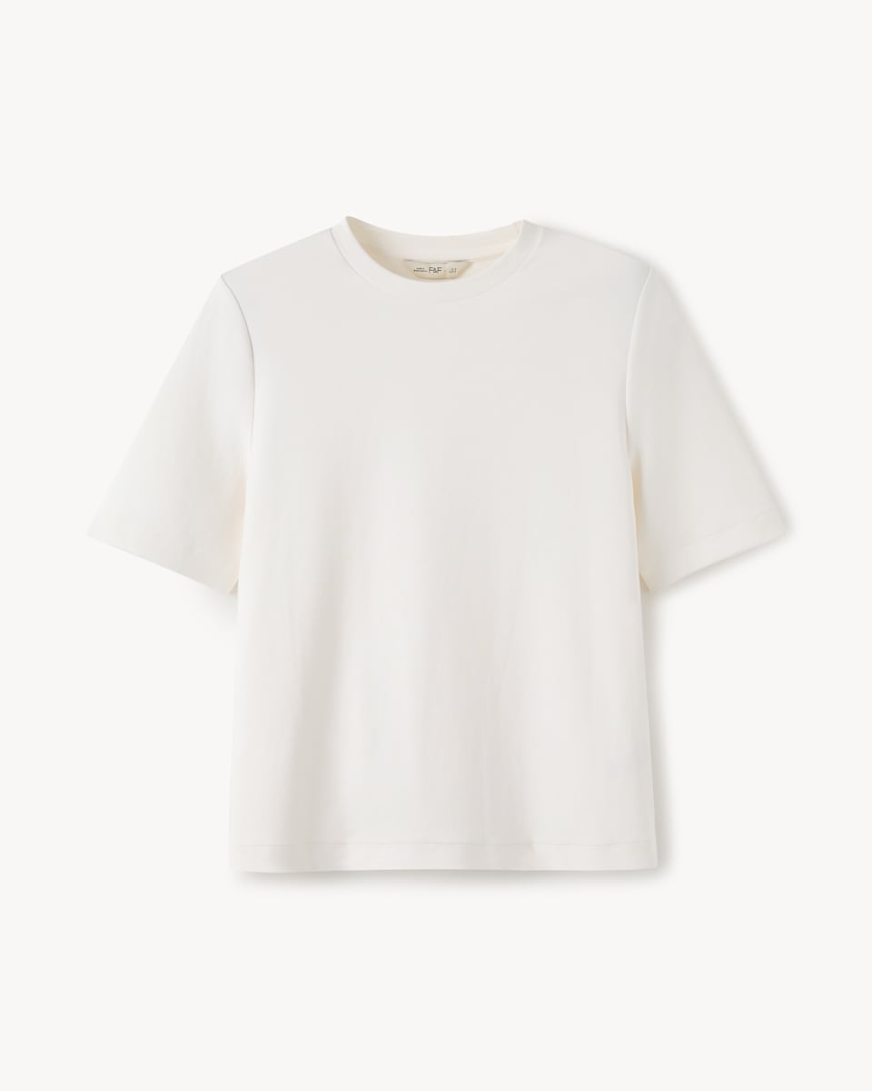 image 1 of F&F Cotton Rich Shoulder Pad T-Shirt in Cream