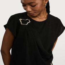 F&F Draped Metal Detail Top in Black