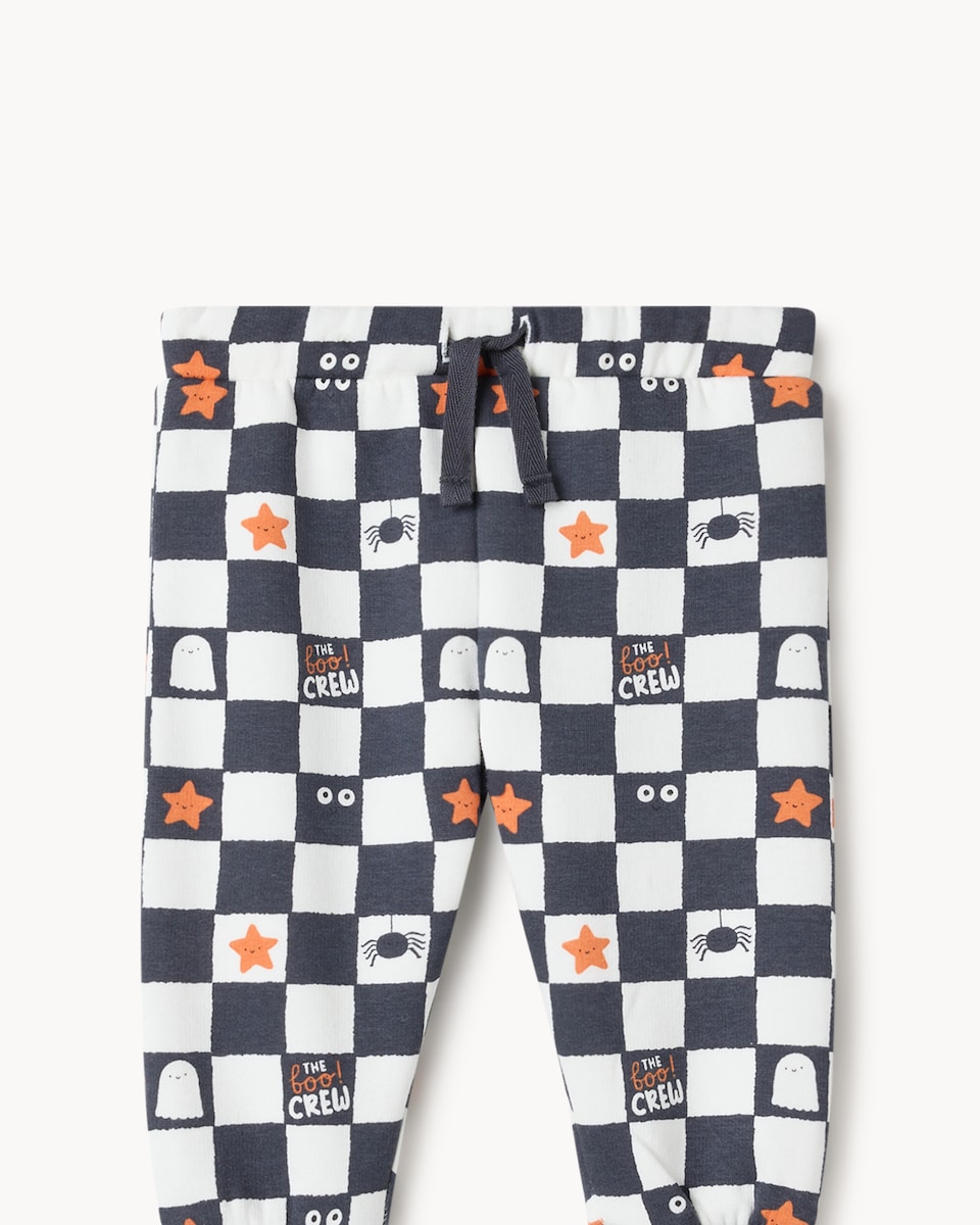 image 1 of F&F Baby Cotton Rich Halloween Boo Crew Sweatshirt and Joggers Set in Grey