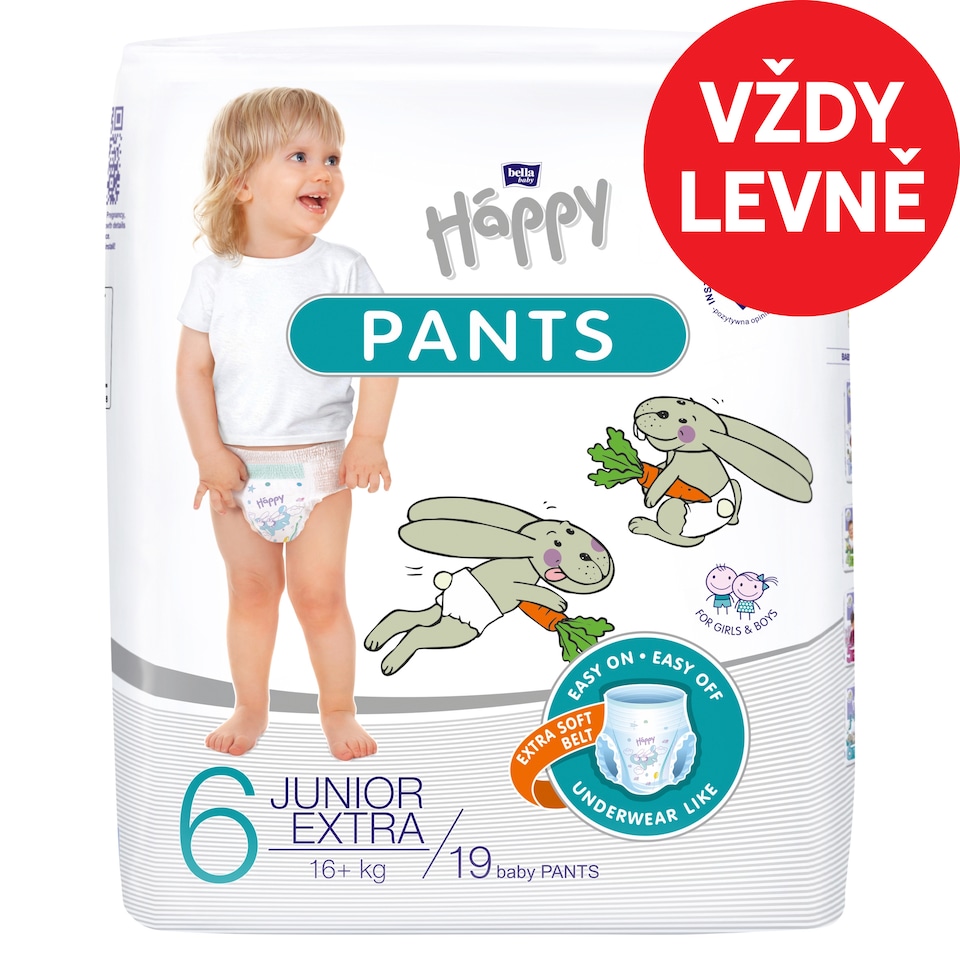 Bella Baby Happy Dětské plenkové kalhotky 6 junior extra 16+ kg 19 ks