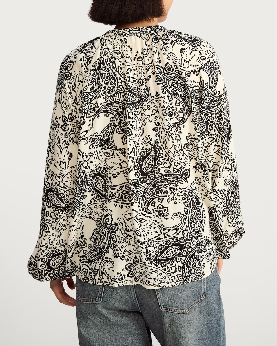 image 1 of F&F Paisley Print V Neck Blouse in Multi Black White