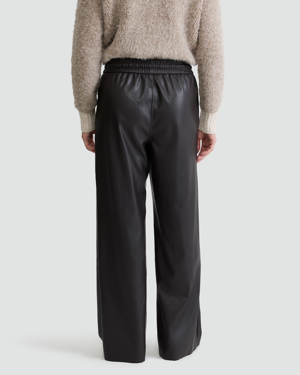 image 1 of The F&F Edit Faux Leather Wide Leg Drawstring Joggers in Brown