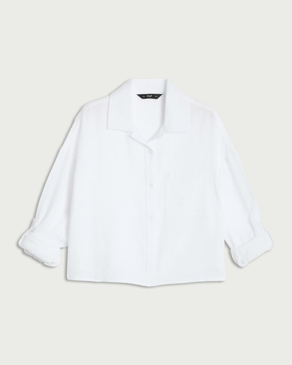 image 1 of F&F Pure Cotton Double Cloth Button Up Shirt in White
