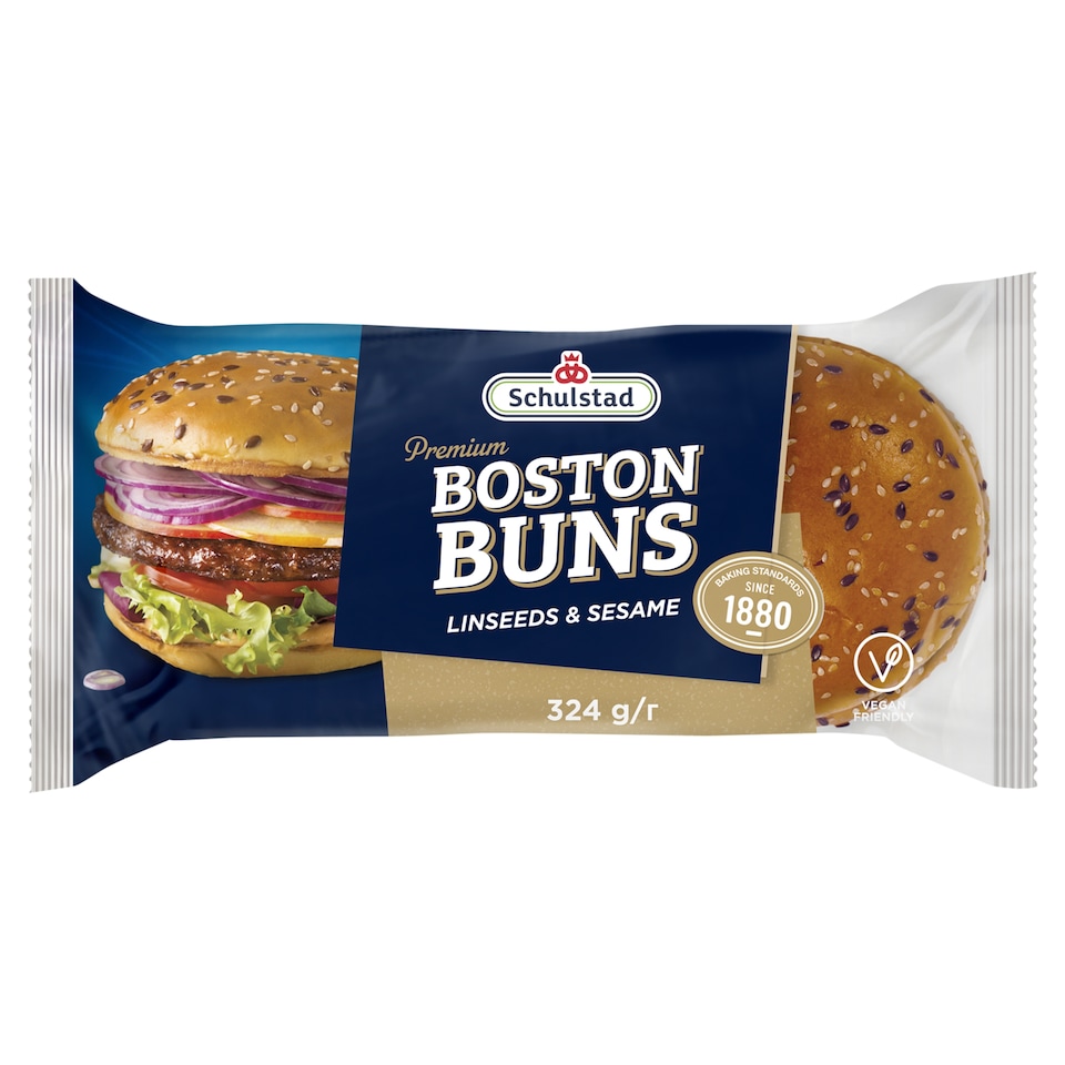 Schulstad Pšeničné hamburgerové bulky s lněným semínkem a sezamem 4 x 81g (324g)