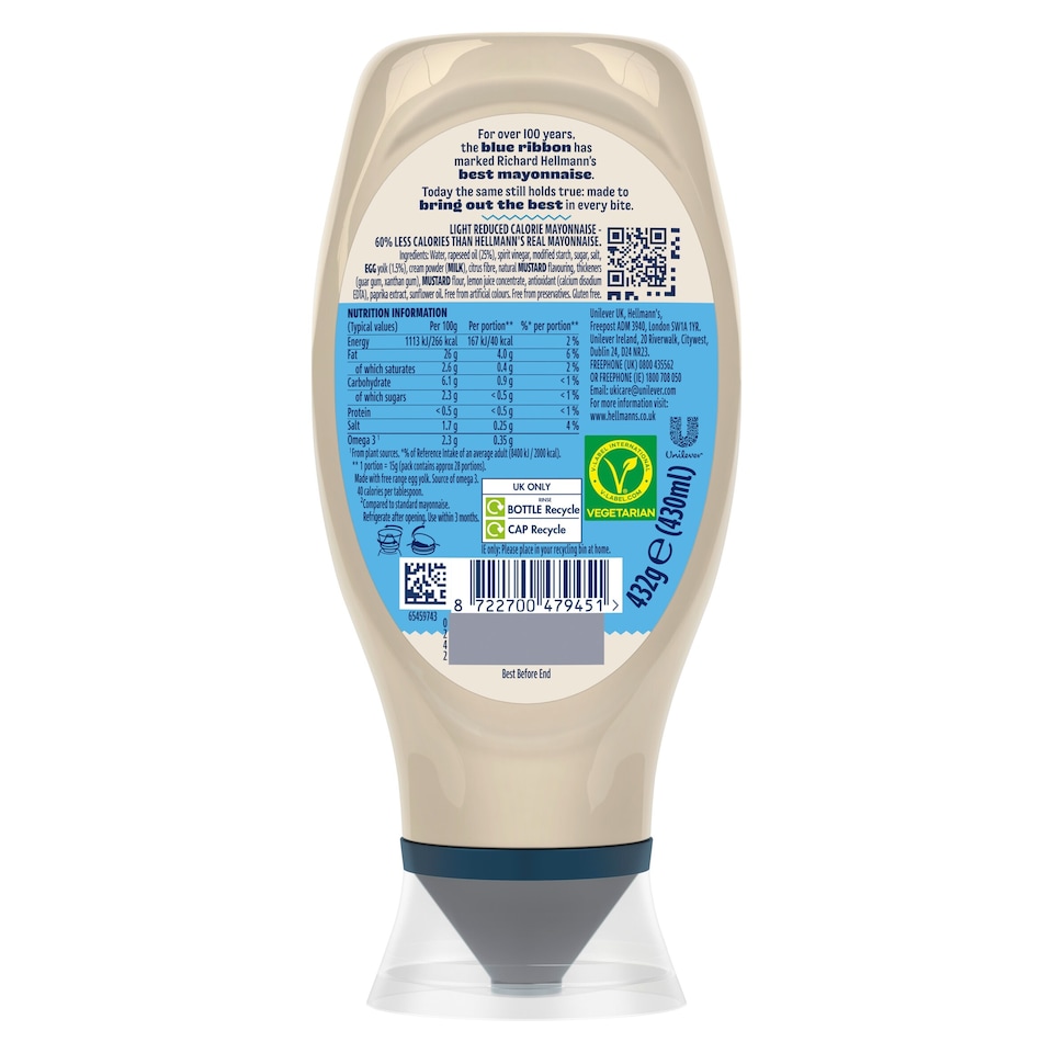 image 1 of Hellmann's Light Mayonnaise Squeezy 430ml