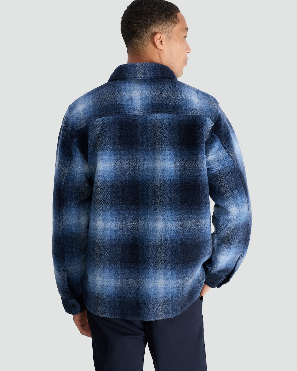 image 1 of F&F Brushed Checked Overshirt in Navy