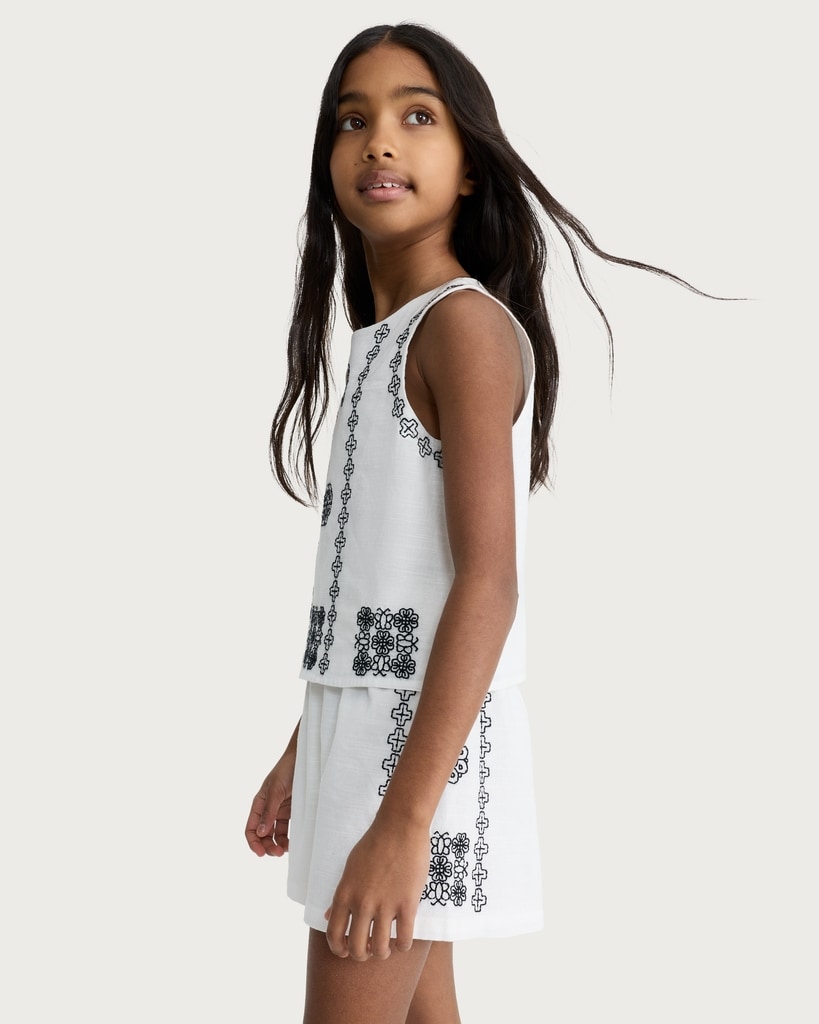 F&F Girls 2-Piece Pure Cotton Embroidered Set in White