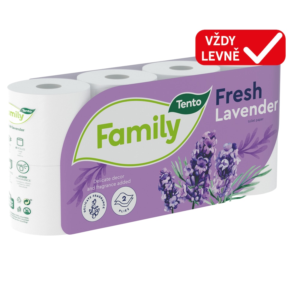 Tento Family Fresh Lavender Toilet Paper 2 Plies 8 Rolls