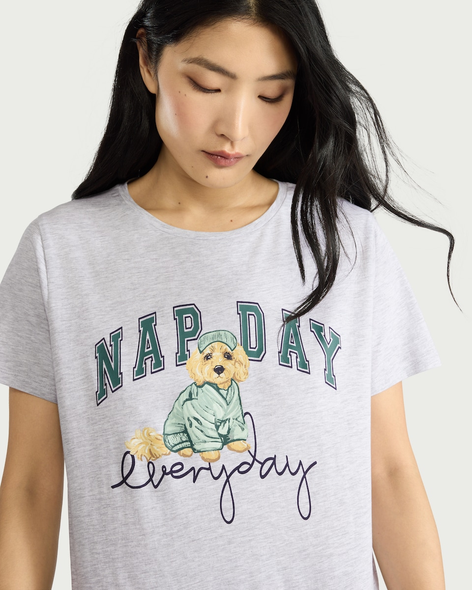 image 1 of F&F Cotton Rich Nap Day Pyjama Set in Multi Grey