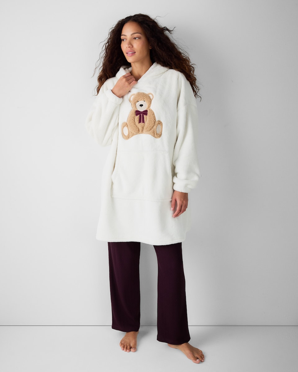 image 1 of F&F Fleece Teddy Hoodie in Cream