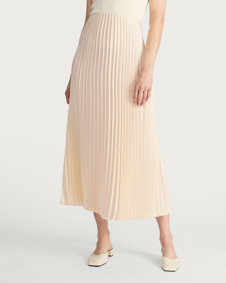 image 1 of F&F Satin Look Pleated Midi Skirt in Cream