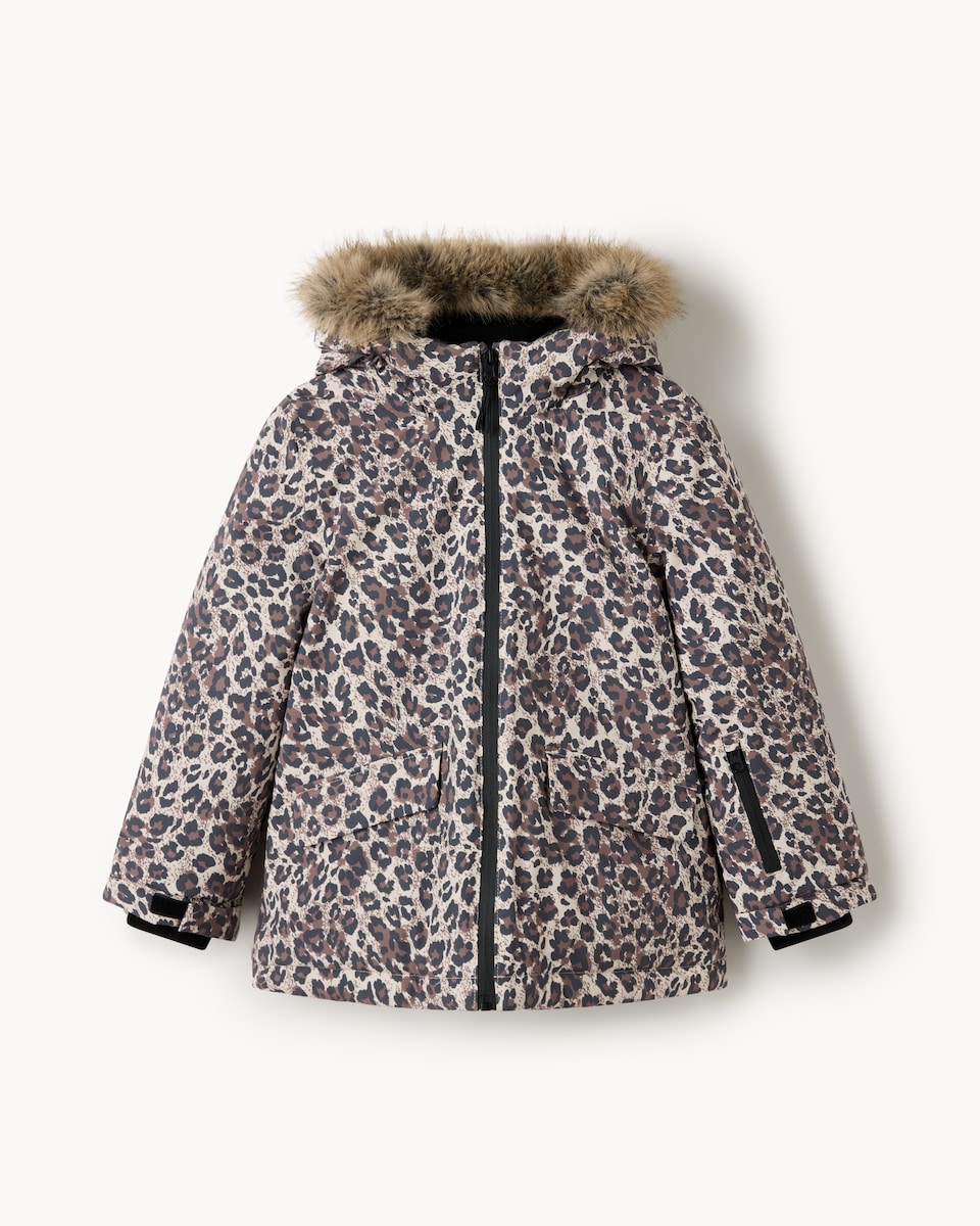 image 1 of F&F Girls Animal Print Waterproof Coat in Multi Brown