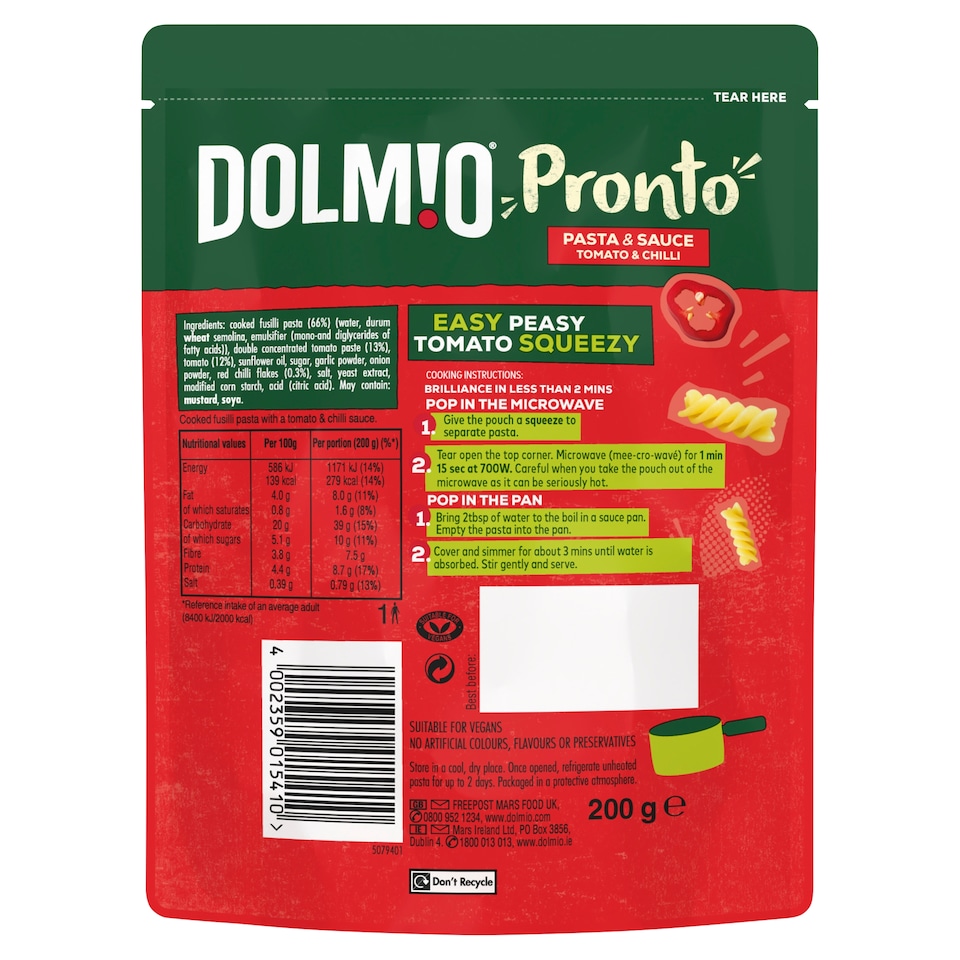 image 1 of Dolmio Pronto Pasta & Sauce - Tomato & Chilli 200g